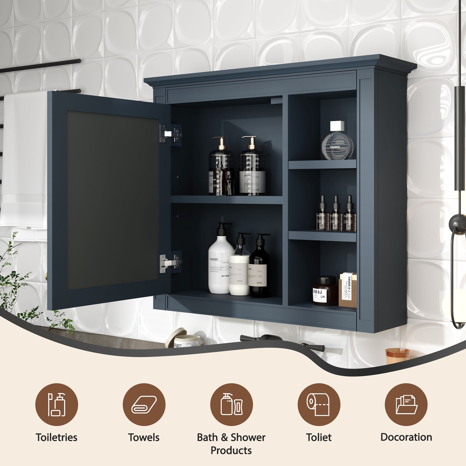 30'' x 28'' Medicine Cabinet, Wall Mounted Bathroom Storage Cabinet, Modern Bathroom Wall Cabinet with Mirror,Medicine Cabinet, Mirror Cabinet with 3 Open Shelves (Not Include Bathroom Vanity )