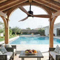 42" ABS Blades Outdoor Ceiling Fan with LED Light Remote Control,Quiet DC Motor 6 Speed Levels,Adjust Height( 3 PCS Rod) Reversible Ceiling Fan, for Outdoor Use .(Matte Black+Wood)