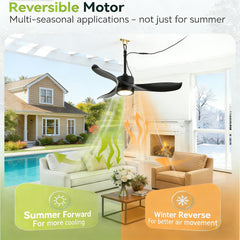 42"  Outdoor Ceiling Fan with LED Light ,Remote Control,Quiet DC Motor 6 Speed Levels,Adjust Height( 3 PCS Rod) Reversible Ceiling Fan, for Outdoor Use .(Matte Black)