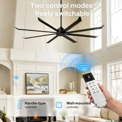 100 INCH Large Size Industrial DC Motor Ceiling Fan with 8 PCS Aluminum Blades ,6-Speed Remote Control, Adjust Height ( 3 Down rods) Commercial Ceiling Fan Without Light For Porch/Garage/Shop-BLACK