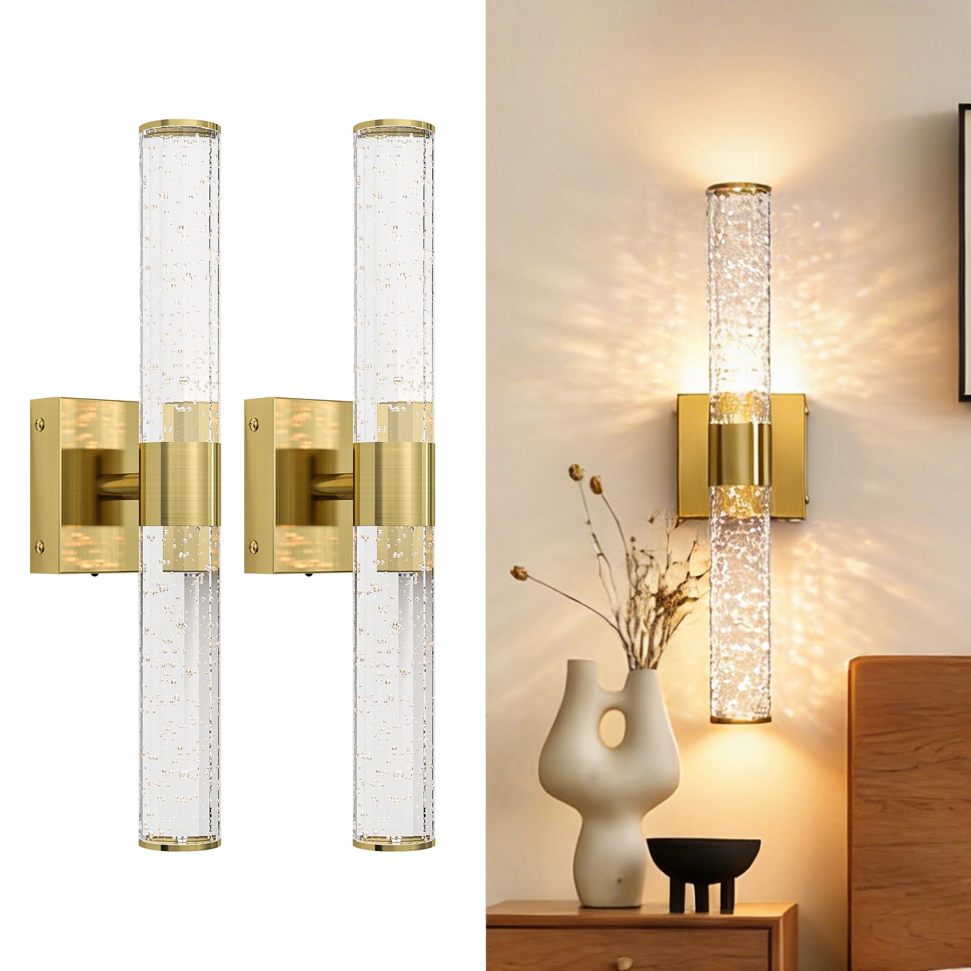 2 PCS LED Bathroom Vanity Lights Bathroom Light Fixtures Over Mirror,3000K Natural Warm Light, Modern Wall Sconce for Bedroom,Living Room,Hallway,Gold
