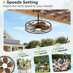 20"  Outdoor Ceiling Fan with Remote Control.With Light,5 PCS ABS Blades,Quiet DC Motor 6 Speed Levels,Adjust Height( 3 PCS Rod) Reversible Ceiling Fan, for Outdoor Use-- INCLUDED BULBS.(Matte Black)