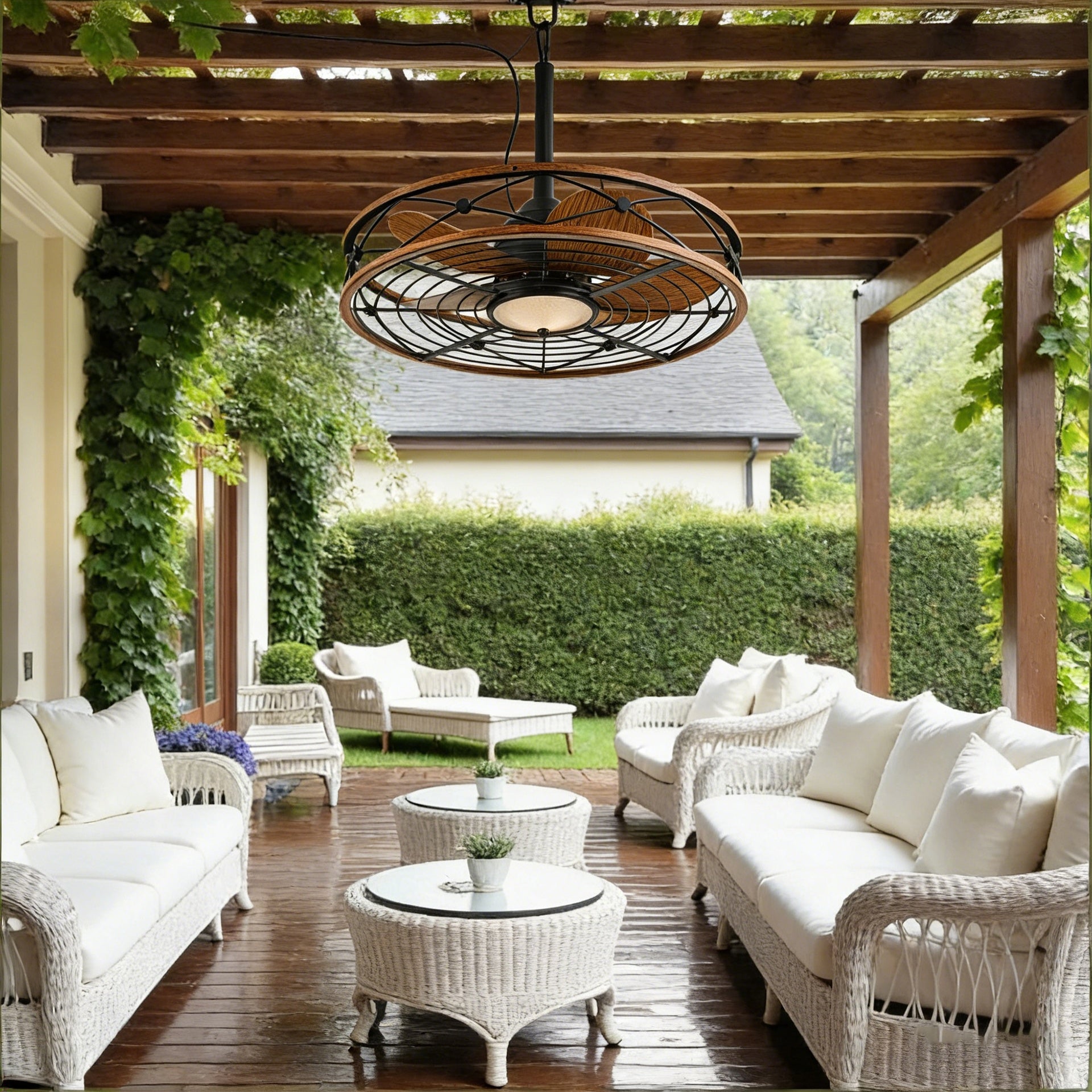 20"  Outdoor Ceiling Fan with Remote Control.With Light,5 PCS ABS Blades,Quiet DC Motor 6 Speed Levels,Adjust Height( 3 PCS Rod) Reversible Ceiling Fan, for Outdoor Use-- INCLUDED BULBS.(Matte Black)