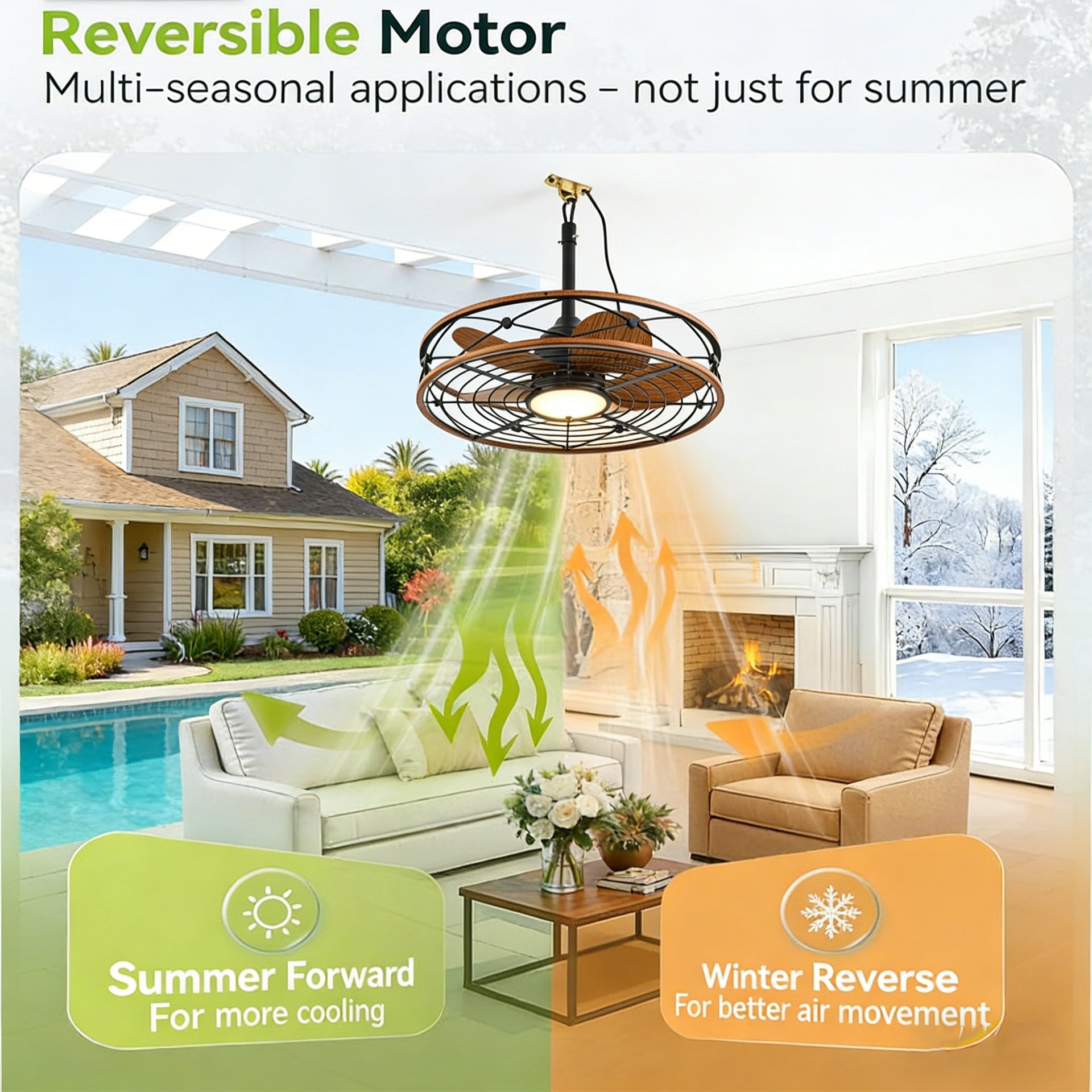20"  Outdoor Ceiling Fan with Remote Control.With Light,5 PCS ABS Blades,Quiet DC Motor 6 Speed Levels,Adjust Height( 3 PCS Rod) Reversible Ceiling Fan, for Outdoor Use-- INCLUDED BULBS.(Matte Black)