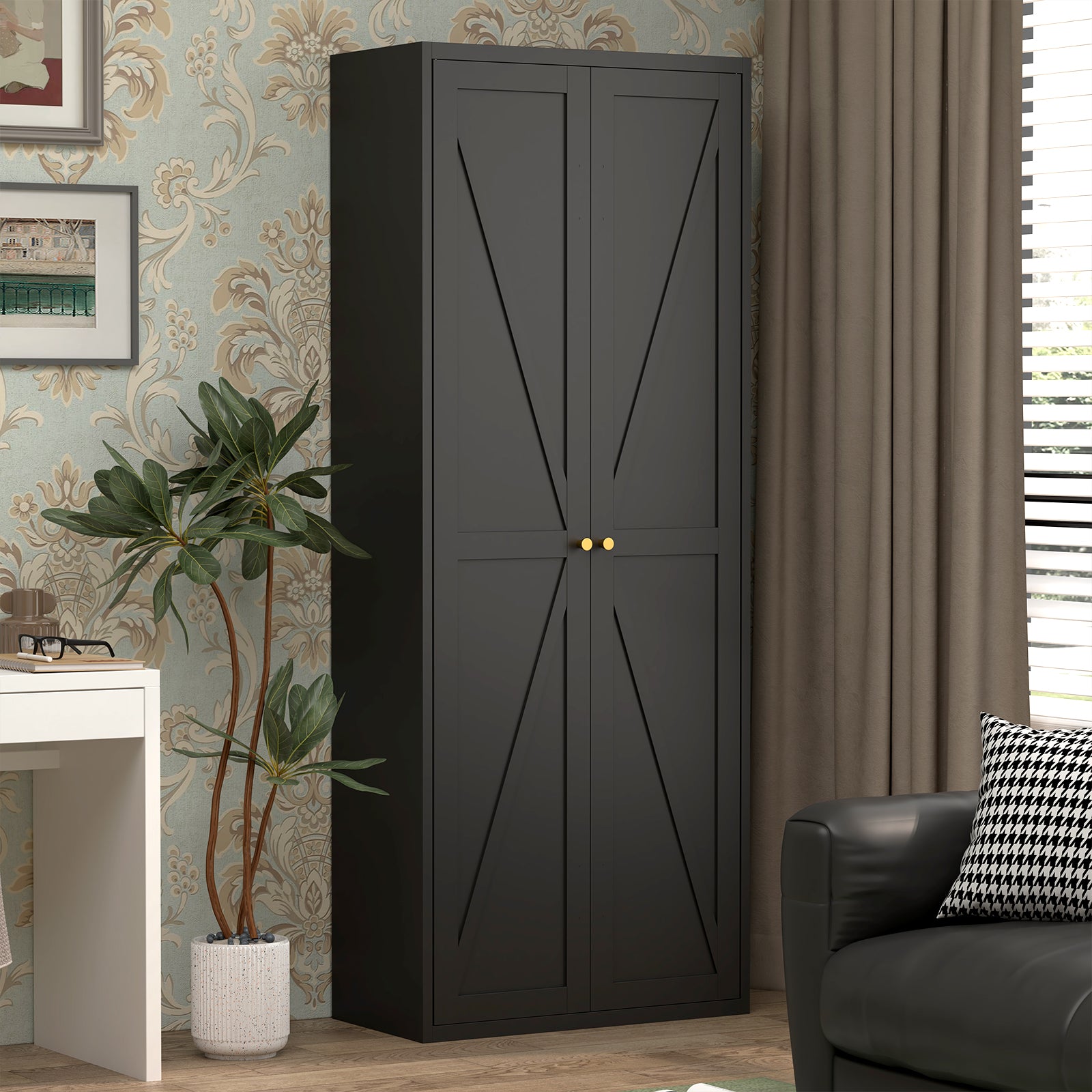 2 Doors Metal Storage Cabinet Kitchen Pantry Cabinet With Adjustable Shelves Tall Steel Cabinet Locker For Kitchen, Living Room, Dining Room And Office