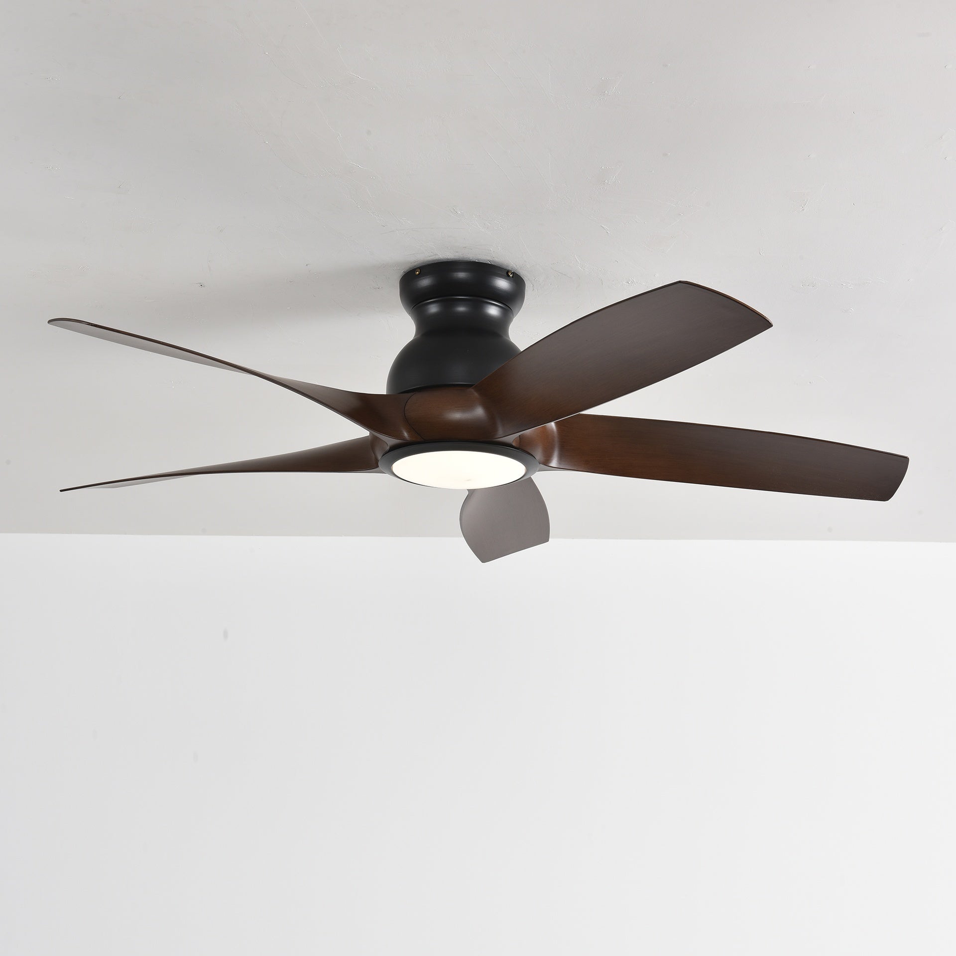 56 Inch 5 PCS ABS Blades  Ceiling Fan With Light Kit 3 Color LED Light Source, DC 6 Speed ,Remote Control Ceiling Fan  for Patio Living Room, Bedroom, Office,Indoor.(( Matte Black  + Wood color)
