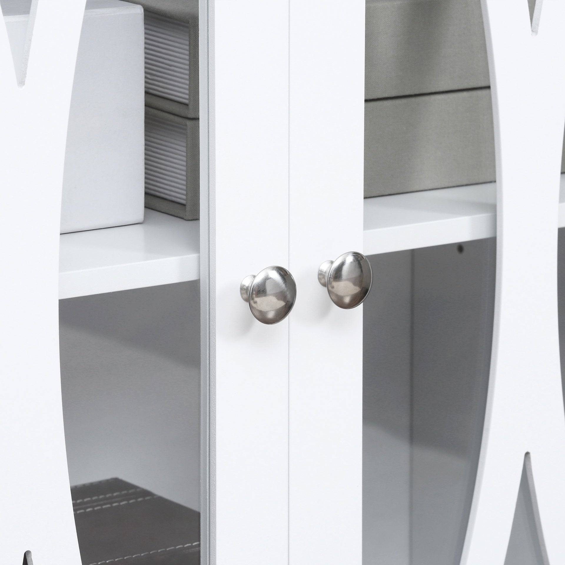 HOMCOM Sideboard, Buffet Cabinet with 3 Tempered Glass Doors, Arc Pattern and Adjustable Storage Shelf, Credenza, White