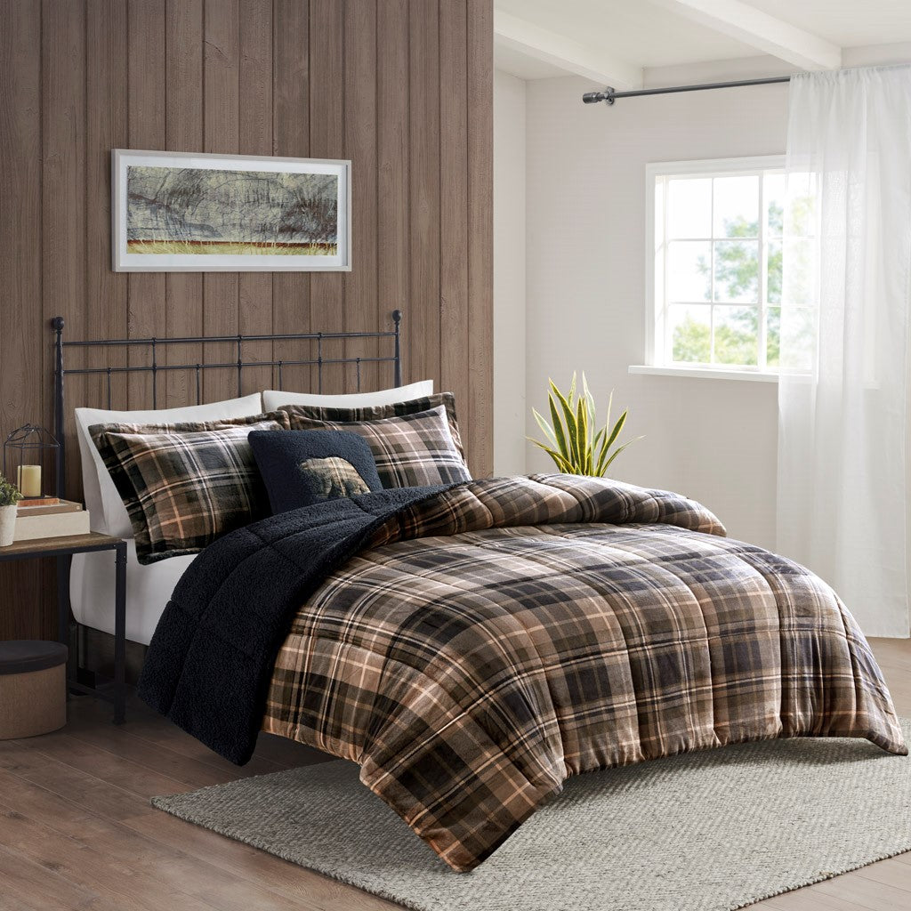 Full/Queen Plush to Sherpa Down Alternative Comforter Set