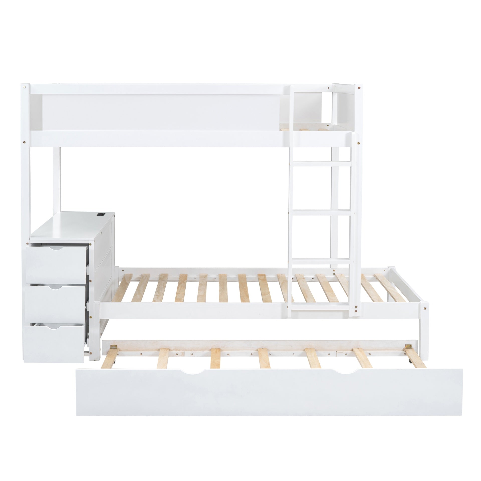 Twin-Over-Twin Bunk Bed with Twin size Trundle, Storage and Desk, White(OLD SKU:LT000363AAK)