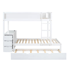 Twin-Over-Twin Bunk Bed with Twin size Trundle, Storage and Desk, White(OLD SKU:LT000363AAK)