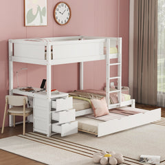 Twin-Over-Twin Bunk Bed with Twin size Trundle, Storage and Desk, White(OLD SKU:LT000363AAK)