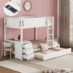 Twin-Over-Twin Bunk Bed with Twin size Trundle, Storage and Desk, White(OLD SKU:LT000363AAK)