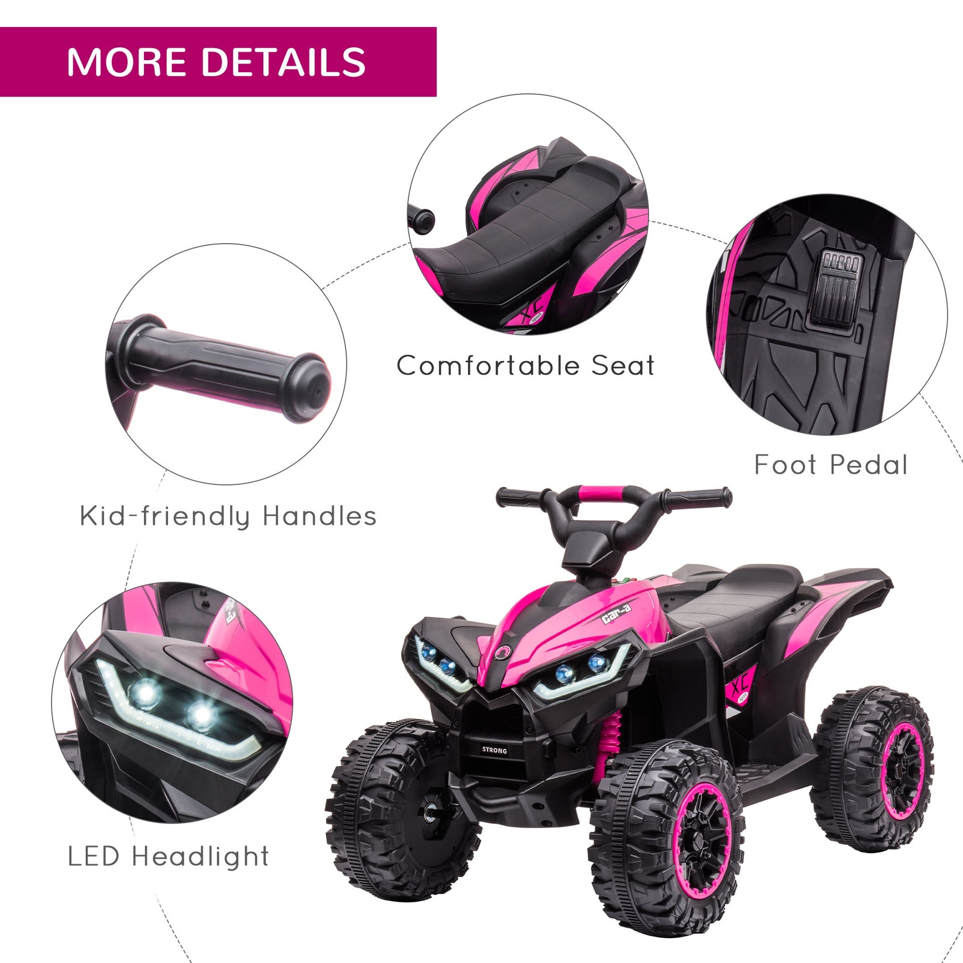 Aosom 12V Kids ATV Quad Car with Forward & Backward Function, Four Wheeler for Kids with Wear-Resistant Wheels, Music, Electric Ride-on ATV for Toddlers Ages 3-5 Years Old, Pink
