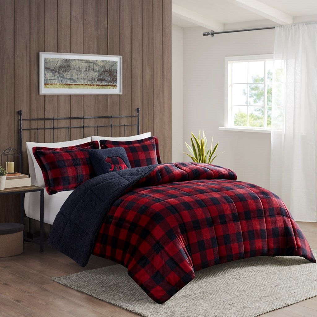 Full/Queen Plush to Sherpa Down Alternative Comforter Set