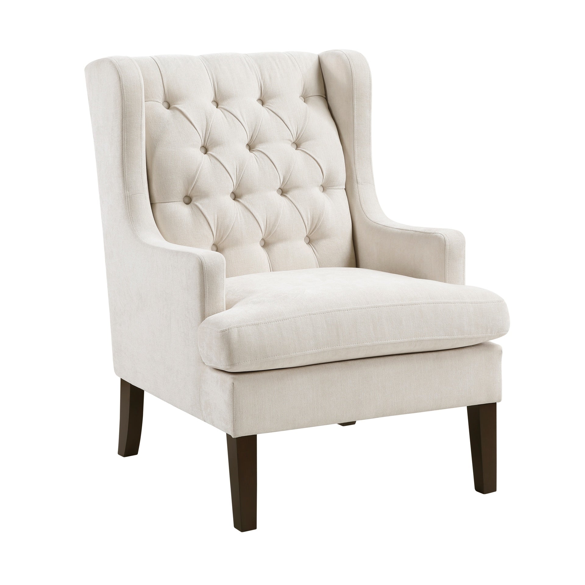 1pc Accent Chair Button-Tufted Beige Fabric Upholstery Foam Cushion Seat Living Room Furniture