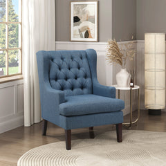 1pc Accent Chair Button-Tufted Blue Fabric Upholstery Foam Cushion Seat Living Room Furniture