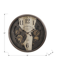 Clocks, 30" Round, Wall Clock, Gear Mechanism, Brown, Transitional