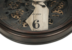 Clocks, 30" Round, Wall Clock, Gear Mechanism, Brown, Transitional