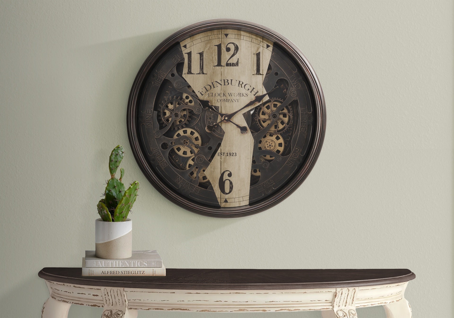 Clocks, 30" Round, Wall Clock, Gear Mechanism, Brown, Transitional