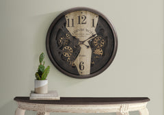 Clocks, 30" Round, Wall Clock, Gear Mechanism, Brown, Transitional