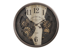 Clocks, 30" Round, Wall Clock, Gear Mechanism, Brown, Transitional