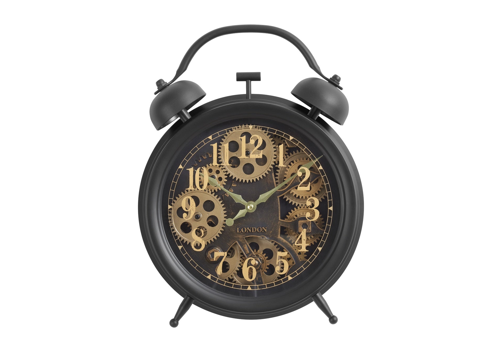 Clocks, 12" Round, Gear Mechanism, Table Clock, Brown, Transitional