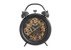 Clocks, 12" Round, Gear Mechanism, Table Clock, Brown, Transitional