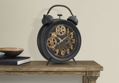 Clocks, 12" Round, Gear Mechanism, Table Clock, Brown, Transitional