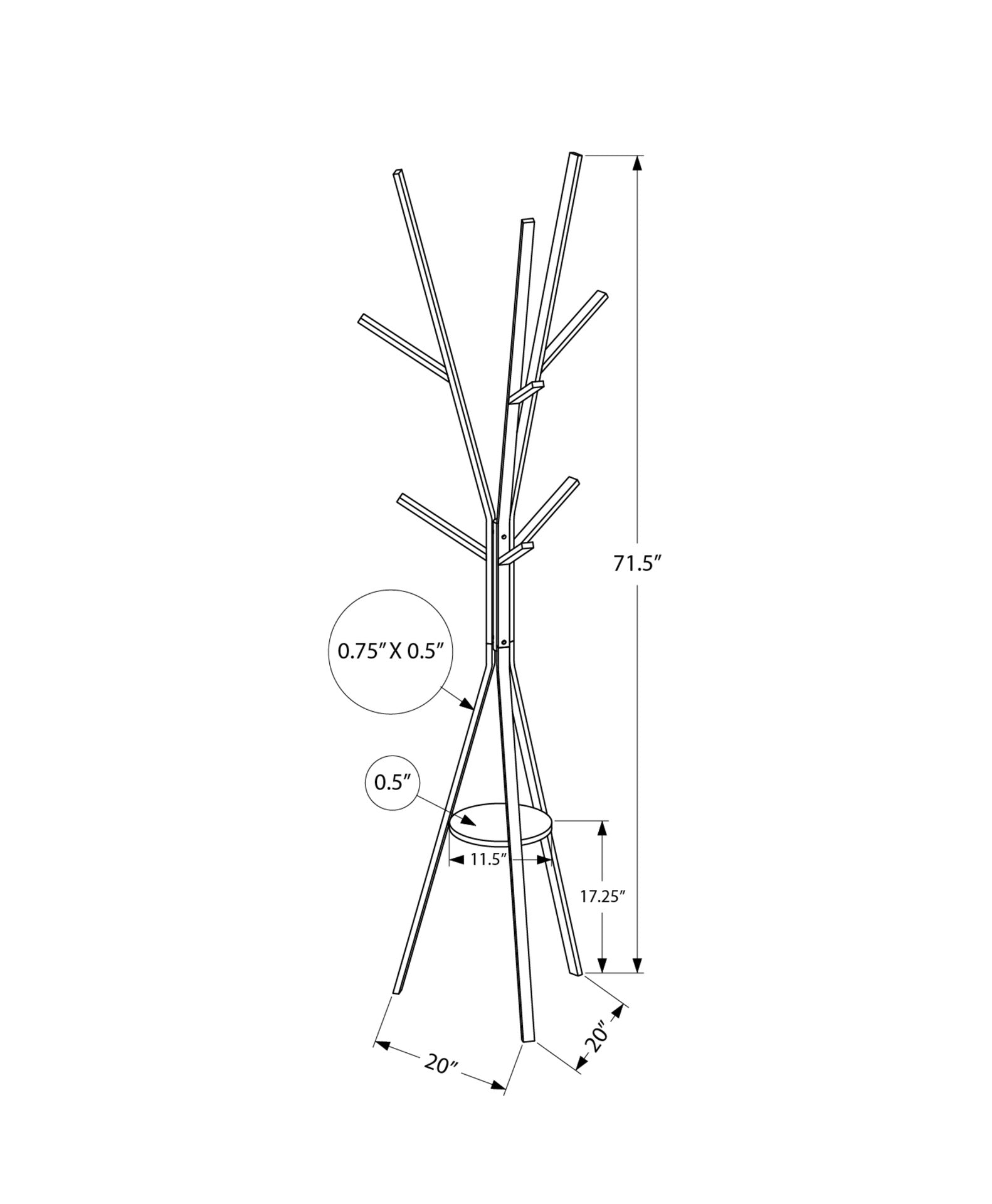 Coat Rack, 72"h, Bedroom, Entryway, Hall Tree, 6 Hooks, Black Metal, Contemporary, Modern