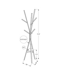 Coat Rack, 72"h, Bedroom, Entryway, Hall Tree, 6 Hooks, Black Metal, Contemporary, Modern