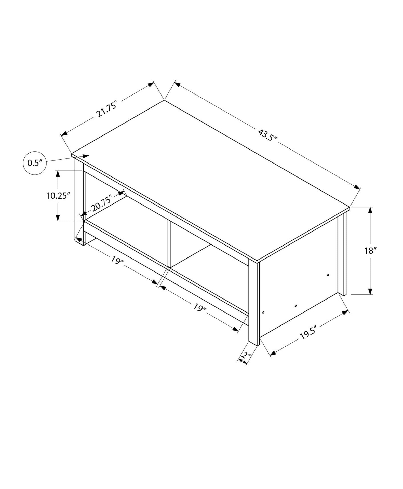 Coffee Table, 44"l, Cocktail, Accent, Storage, Rectangular, Living Room, Beige Oak Laminate, Dark Brown Oak Laminate, Contemporary