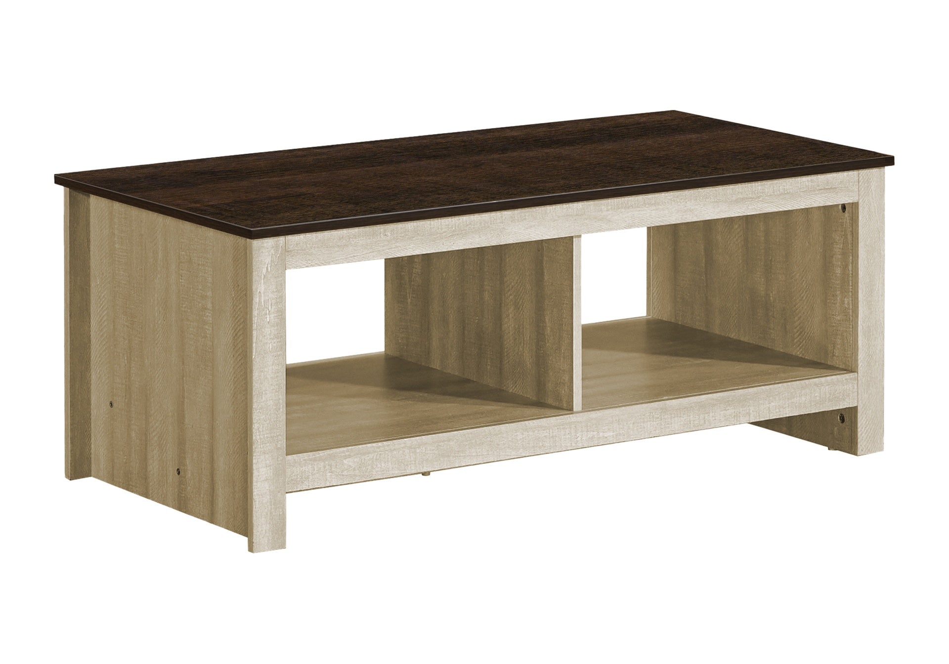 Coffee Table, 44"l, Cocktail, Accent, Storage, Rectangular, Living Room, Beige Oak Laminate, Dark Brown Oak Laminate, Contemporary