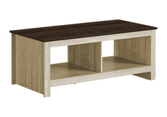 Coffee Table, 44"l, Cocktail, Accent, Storage, Rectangular, Living Room, Beige Oak Laminate, Dark Brown Oak Laminate, Contemporary