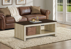 Coffee Table, 44"l, Cocktail, Accent, Storage, Rectangular, Living Room, Beige Oak Laminate, Dark Brown Oak Laminate, Contemporary