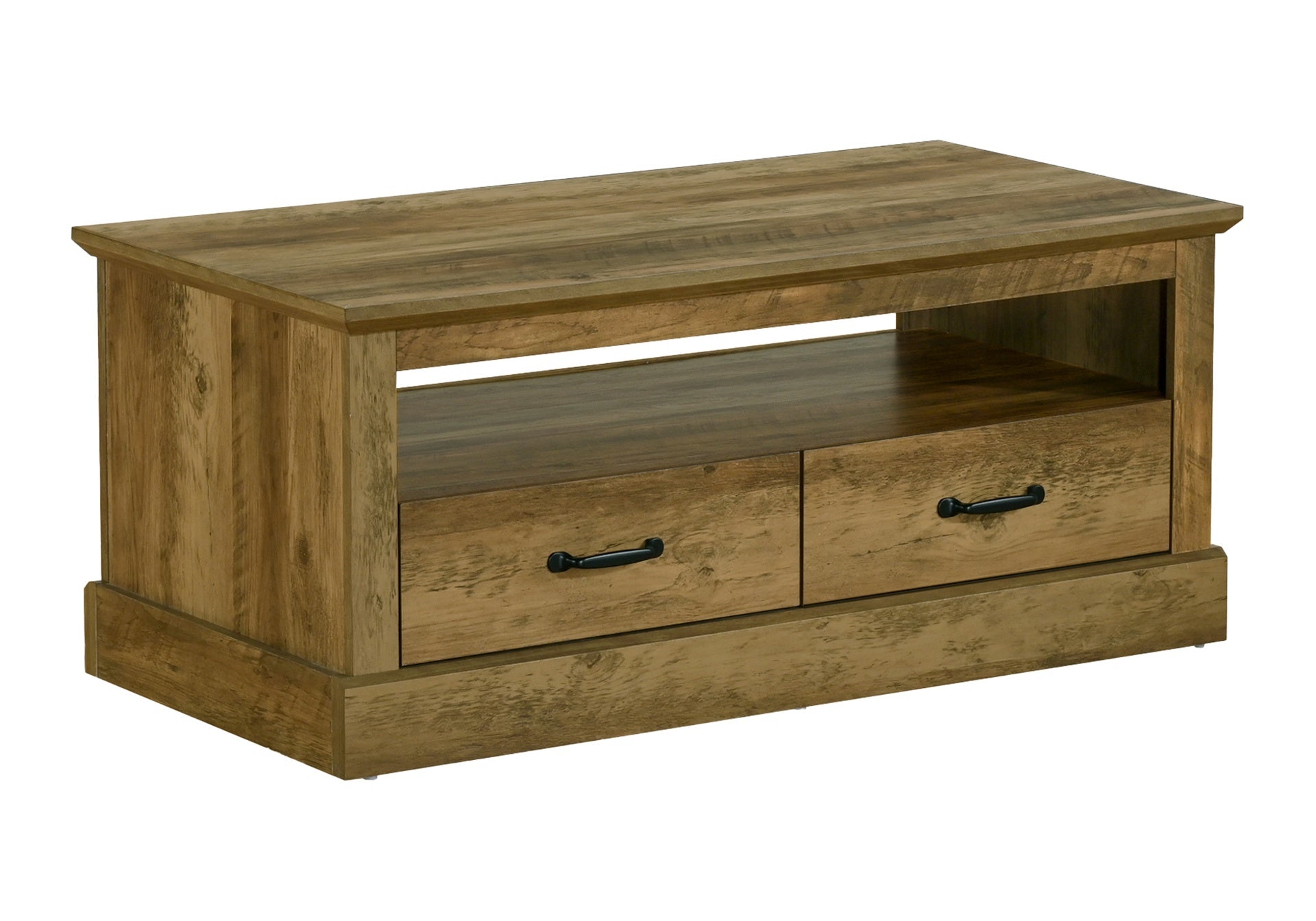 Coffee Table, 42" L, Cocktail, Rectangular, Storage Drawers, Living Room, Accent, Dark Brown Oak Laminate, Transitional