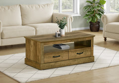 Coffee Table, 42" L, Cocktail, Rectangular, Storage Drawers, Living Room, Accent, Dark Brown Oak Laminate, Transitional