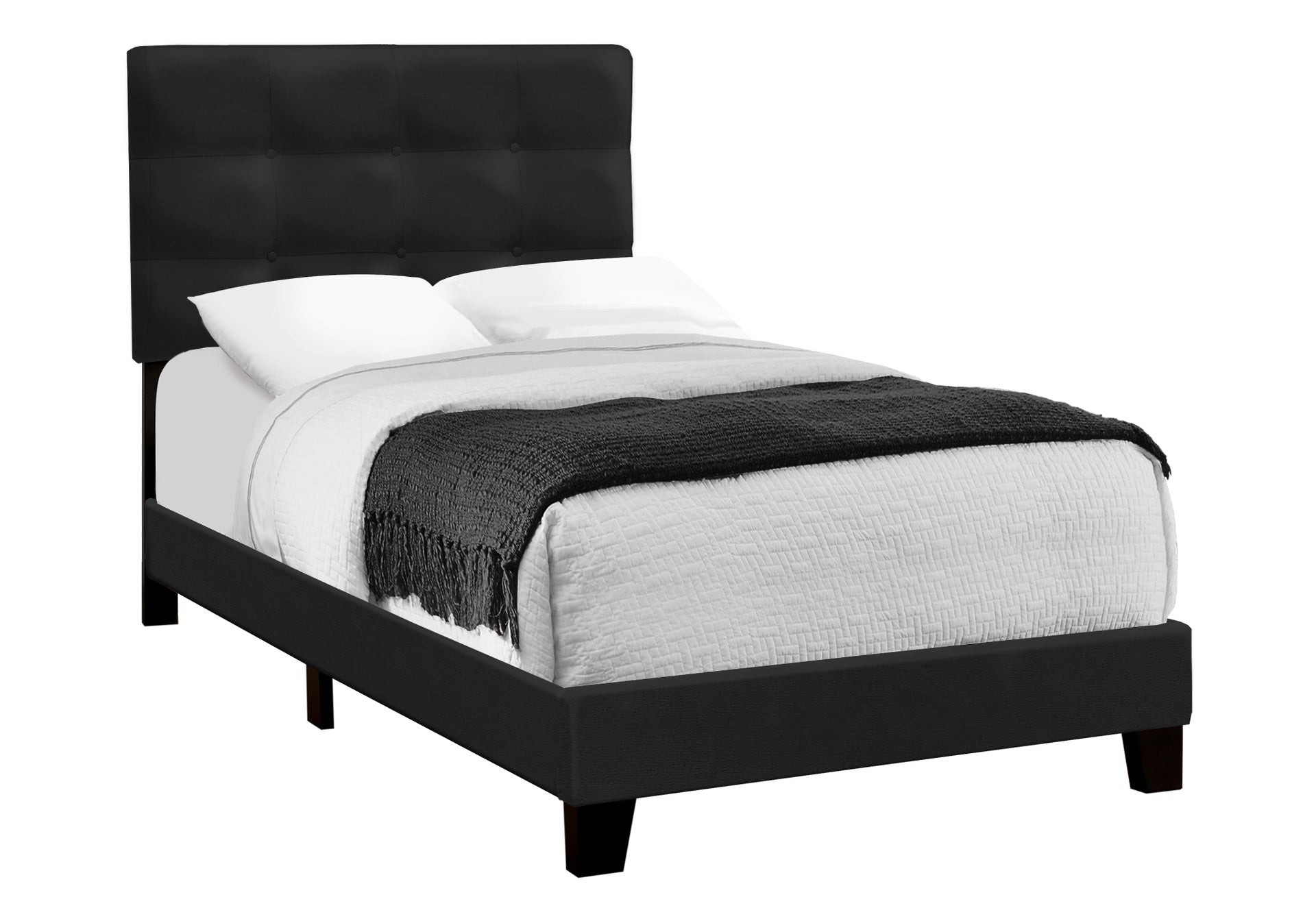 Bed, Twin Size, Upholstered, Bedroom, Frame Only, Youth, Teen, Juvenile, Black Velvet, Transitional