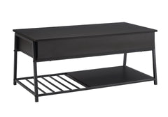 Coffee Table, 42" L, Cocktail, Lift-top, Rectangular, Storage, Living Room, Black Laminate, Black Metal, Contemporary, Modern