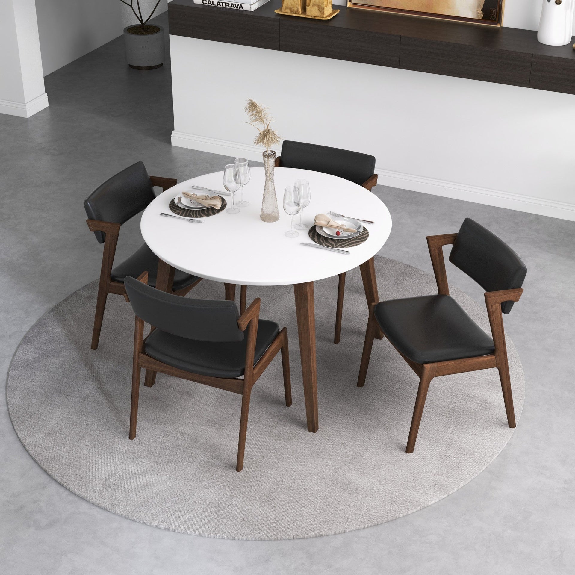 Edwin Mid Century Modern Kitchen Dining Chair (Set of 2)- Black Vegan Leather, Solid Wood, 31.3"H x 20.9"W x 22.2"D for Kitchen and Dining Room