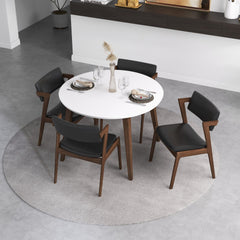 Edwin Mid Century Modern Kitchen Dining Chair (Set of 2)- Black Vegan Leather, Solid Wood, 31.3"H x 20.9"W x 22.2"D for Kitchen and Dining Room