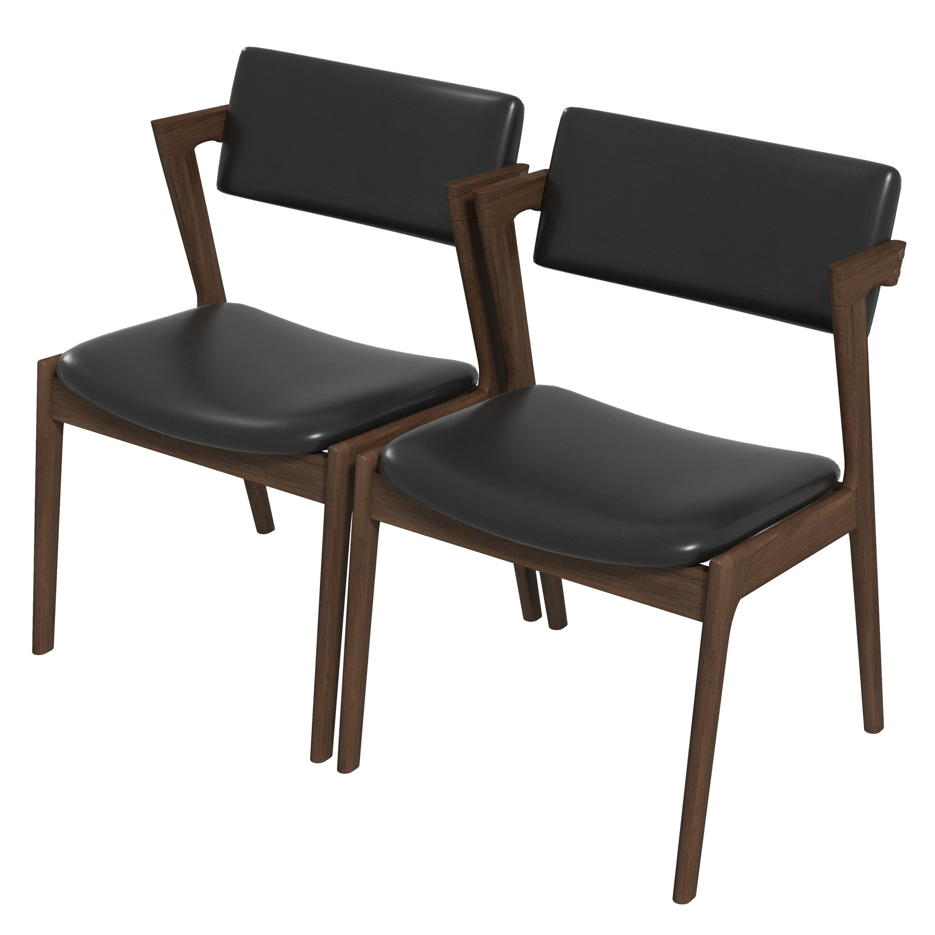 Edwin Mid Century Modern Kitchen Dining Chair (Set of 2)- Black Vegan Leather, Solid Wood, 31.3"H x 20.9"W x 22.2"D for Kitchen and Dining Room
