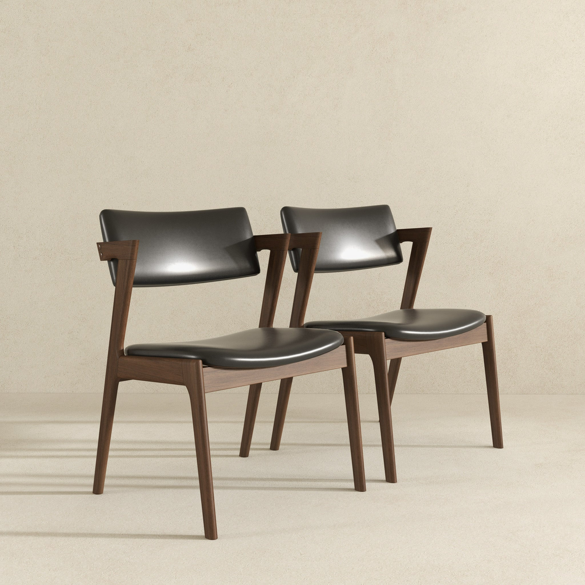 Edwin Mid Century Modern Kitchen Dining Chair (Set of 2)- Black Vegan Leather, Solid Wood, 31.3"H x 20.9"W x 22.2"D for Kitchen and Dining Room