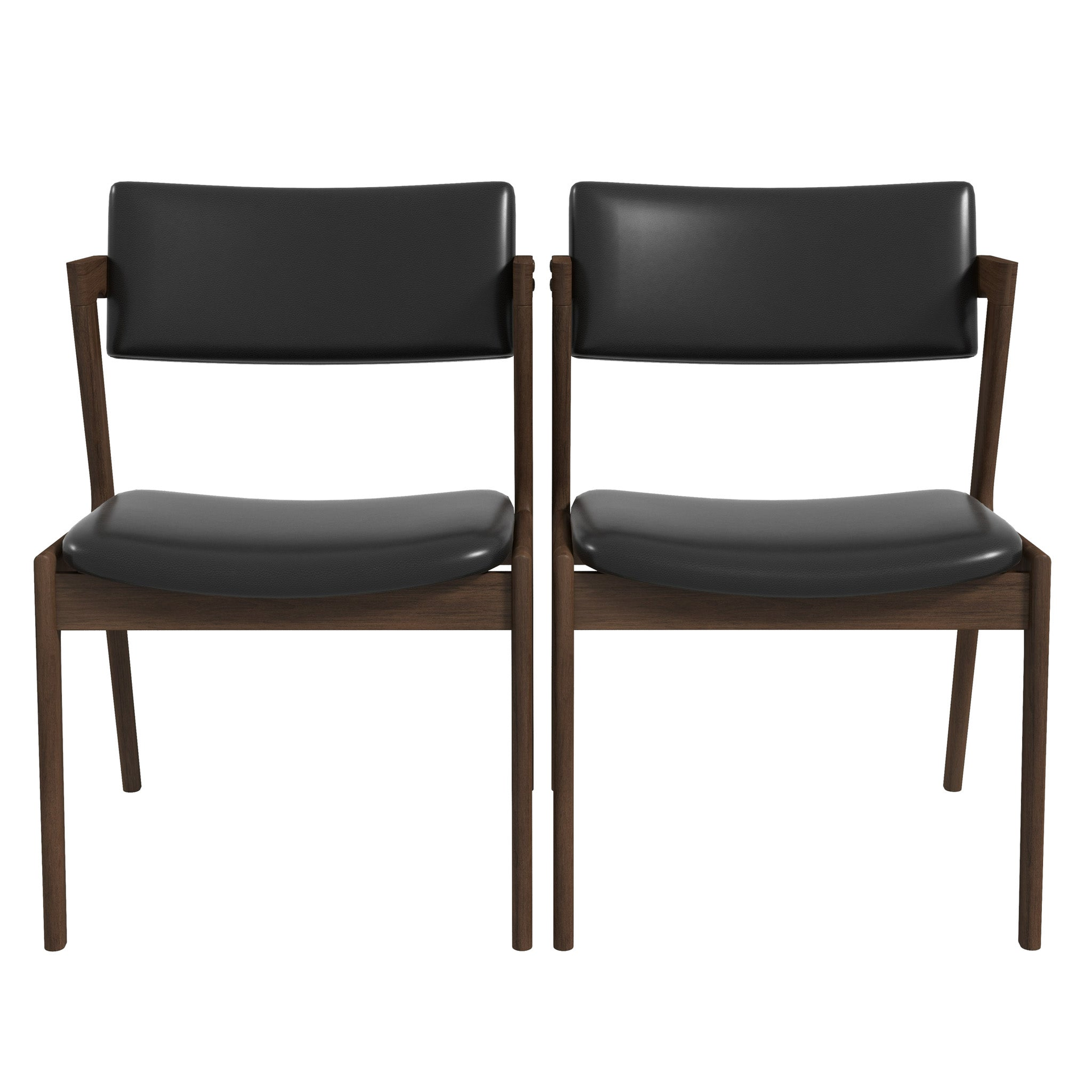 Edwin Mid Century Modern Kitchen Dining Chair (Set of 2)- Black Vegan Leather, Solid Wood, 31.3"H x 20.9"W x 22.2"D for Kitchen and Dining Room
