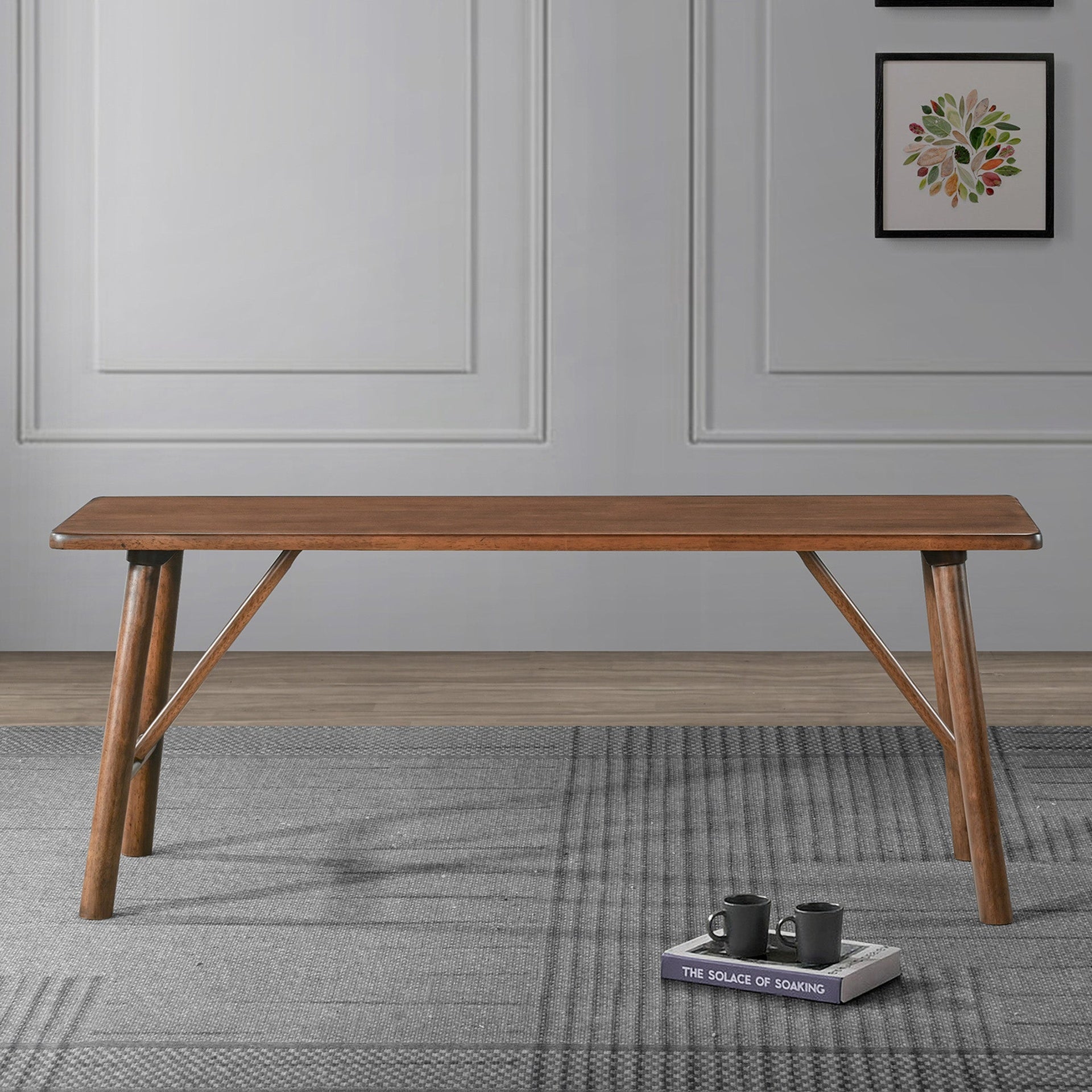 Versatile Solid Wood Molly Bench with Mid-Century Design in Walnut Brown 17.7'' H x 43.3'' W x 13'' D