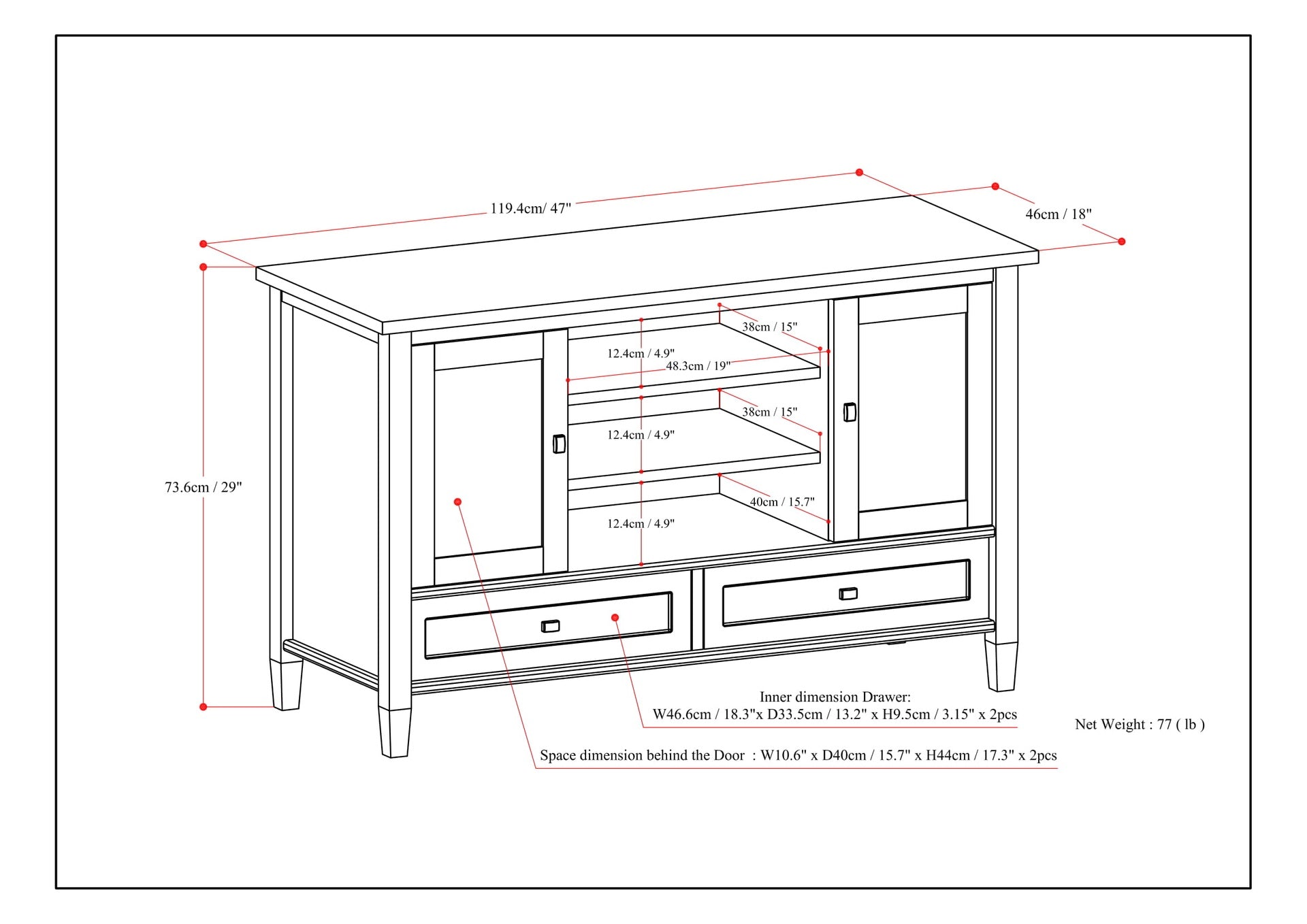 Warm Shaker 47 inch Wide Solid Wood TV Stand in Rustic Natural Aged Brown For TVs up to 50 inches