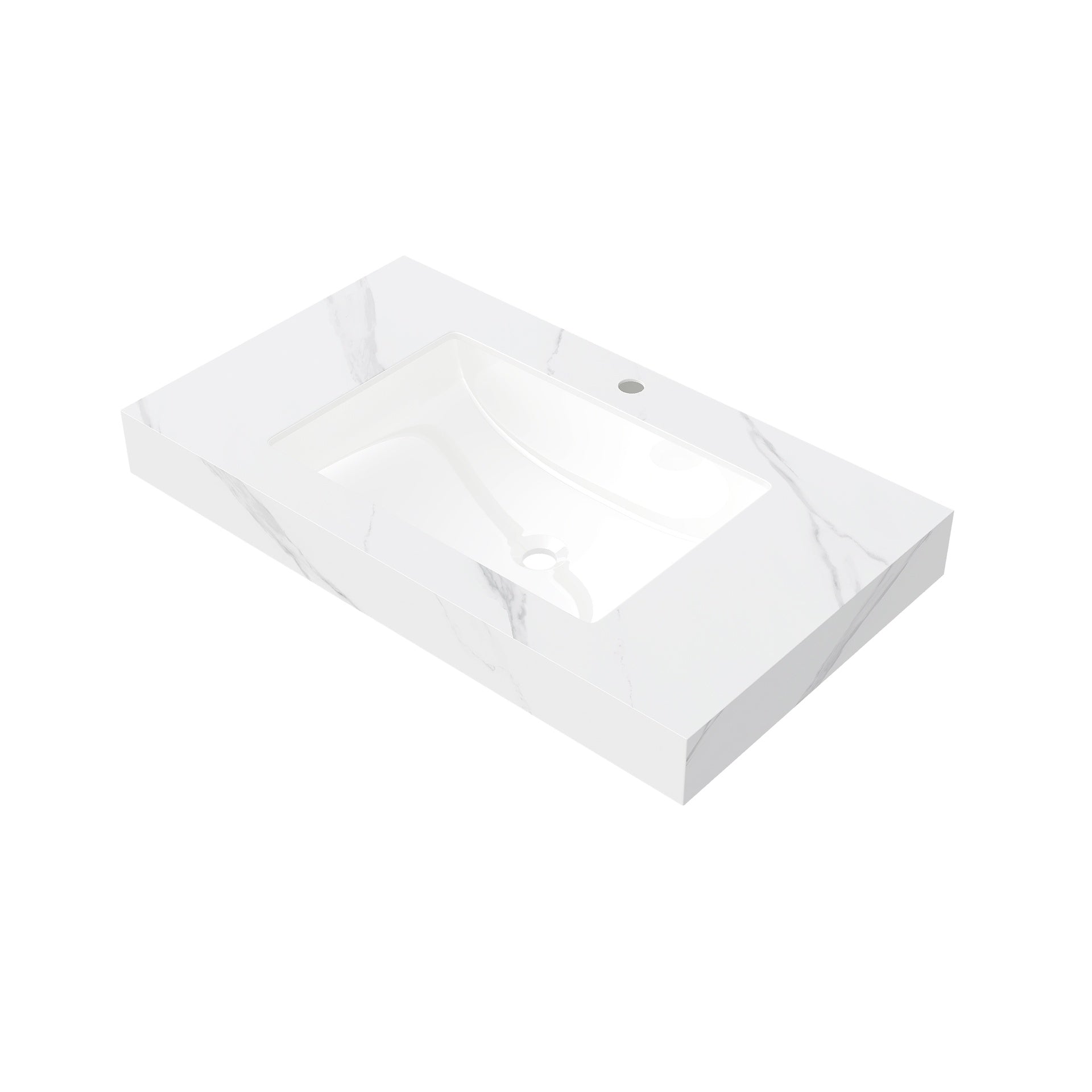 36" MURI Carrara White Sintered Stone Countertop and Undermount Ceramic Basin with One Standard Pre-drilled Faucet Hole, NO Cabinet, NO Faucet and Sink Cover
