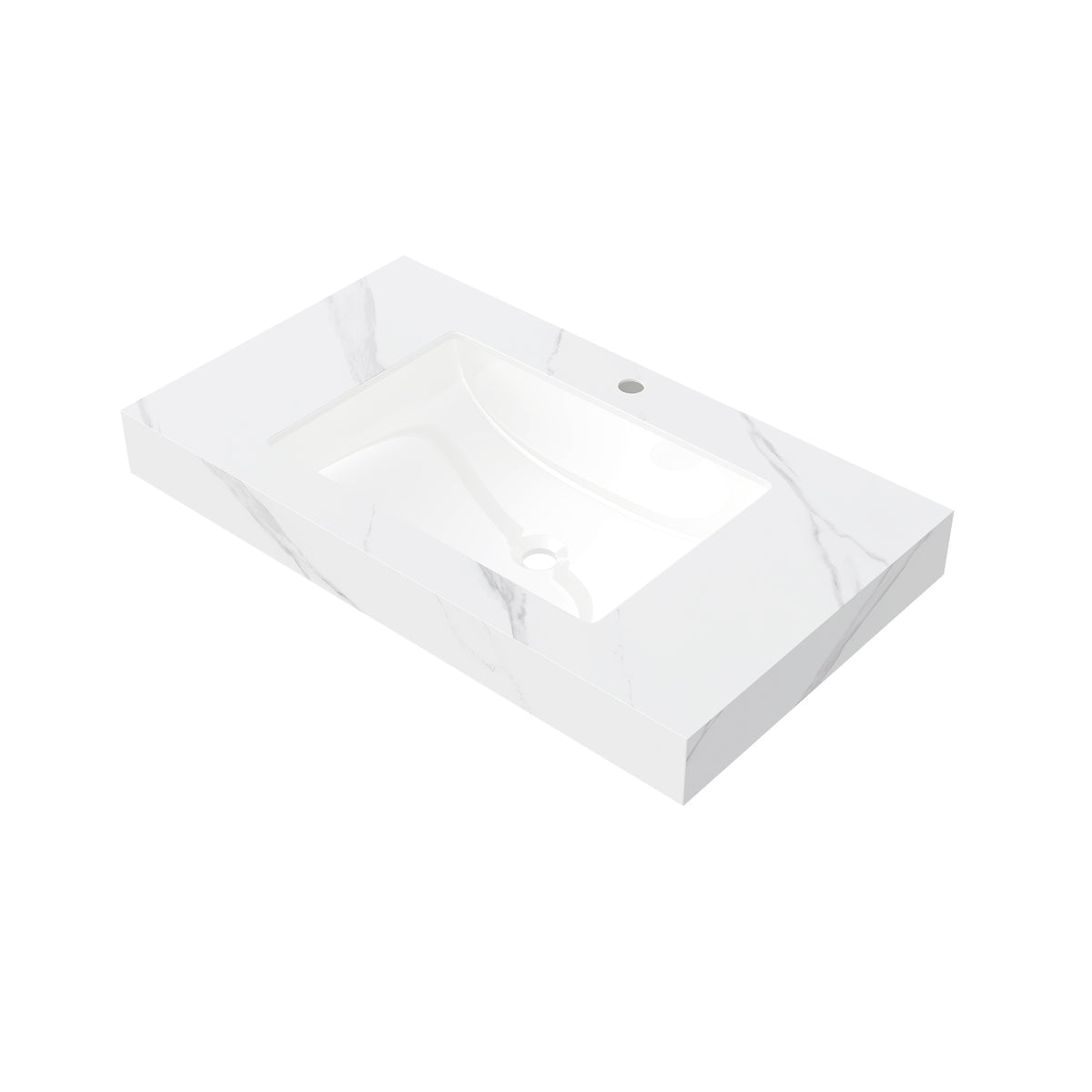 36" MURI Carrara White Sintered Stone Countertop and Undermount Ceramic Basin with One Standard Pre-drilled Faucet Hole, NO Cabinet, NO Faucet and Sink Cover