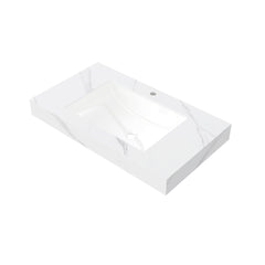 36" MURI Carrara White Sintered Stone Countertop and Undermount Ceramic Basin with One Standard Pre-drilled Faucet Hole, NO Cabinet, NO Faucet and Sink Cover
