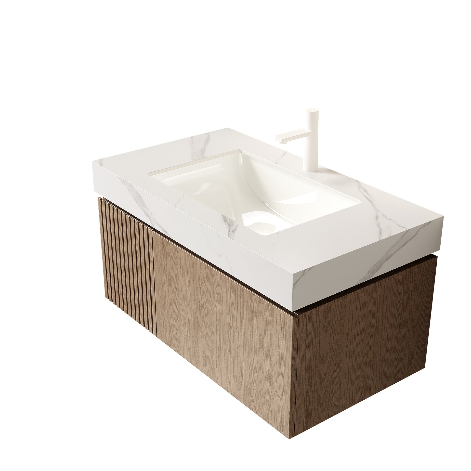 36" MURI Carrara White Sintered Stone Countertop and Undermount Ceramic Basin with One Standard Pre-drilled Faucet Hole, NO Cabinet, NO Faucet and Sink Cover