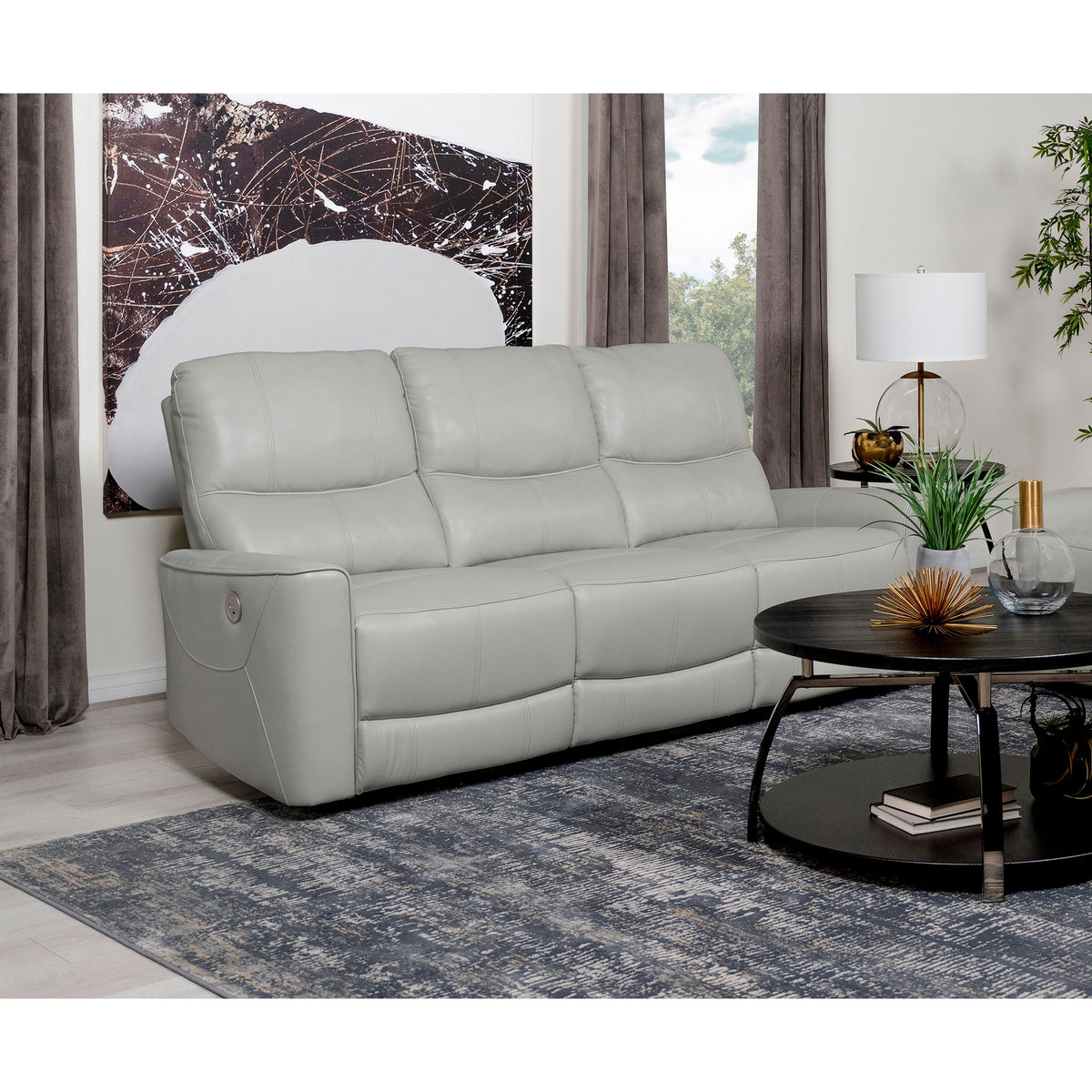 Ashland Dove Grey Upholstered Power Reclining Sofa